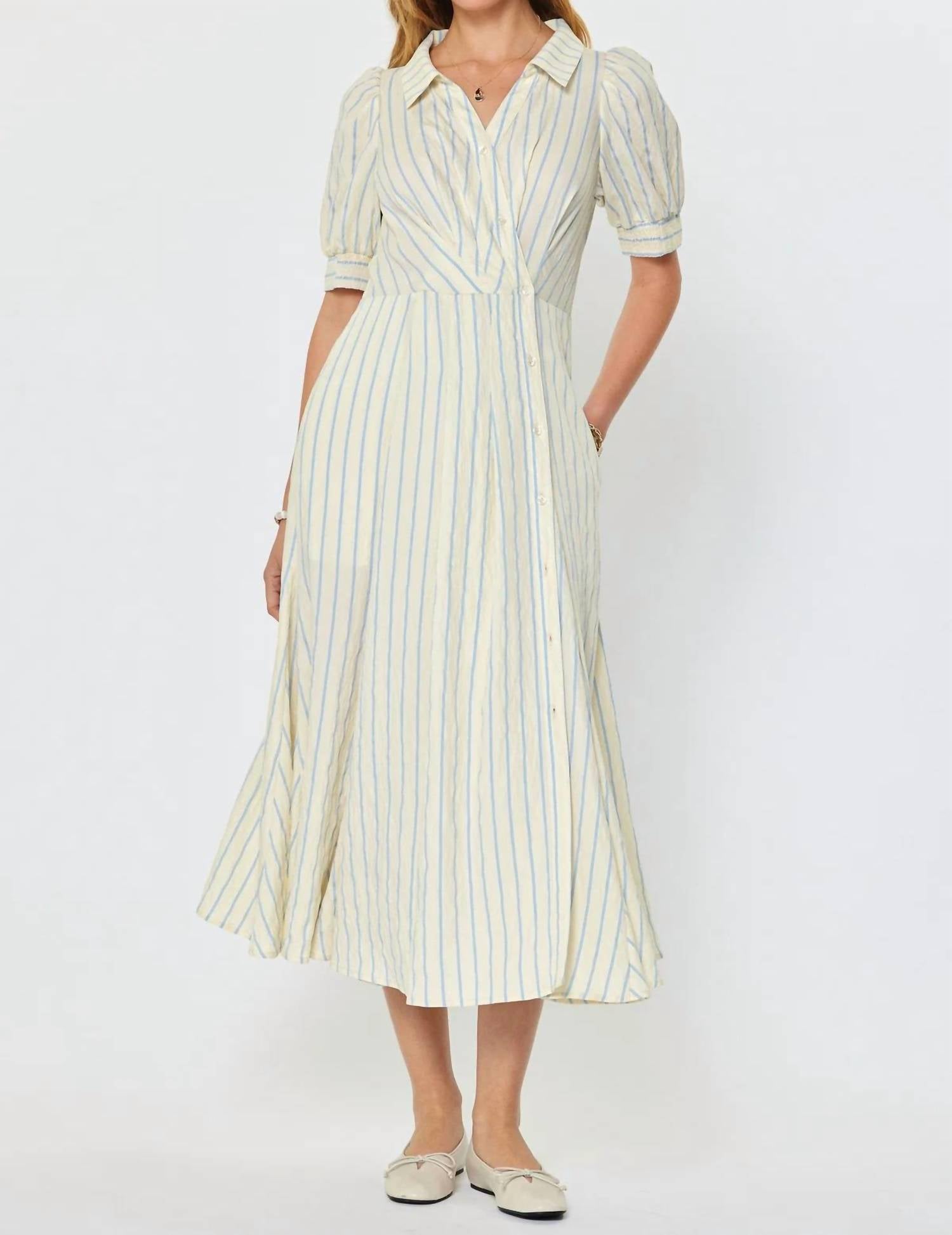 Nyland - Kyla Striped Asymmetric Button Down Midi Dress