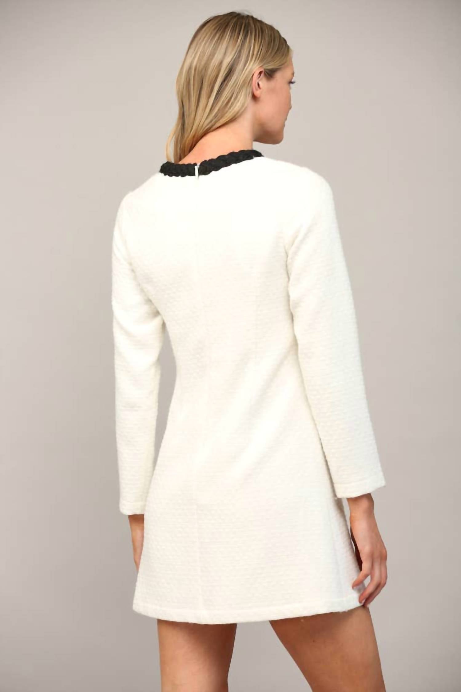 Fate Tweed Long Sleeve Dress in ivory black - women's dress - alternate view