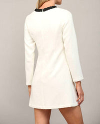 Fate Tweed Long Sleeve Dress in ivory black - women's dress - detail view