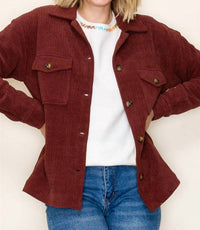STACCATO Corduroy Fleece Lined Shacket in burgundy - women's jacket - view 4