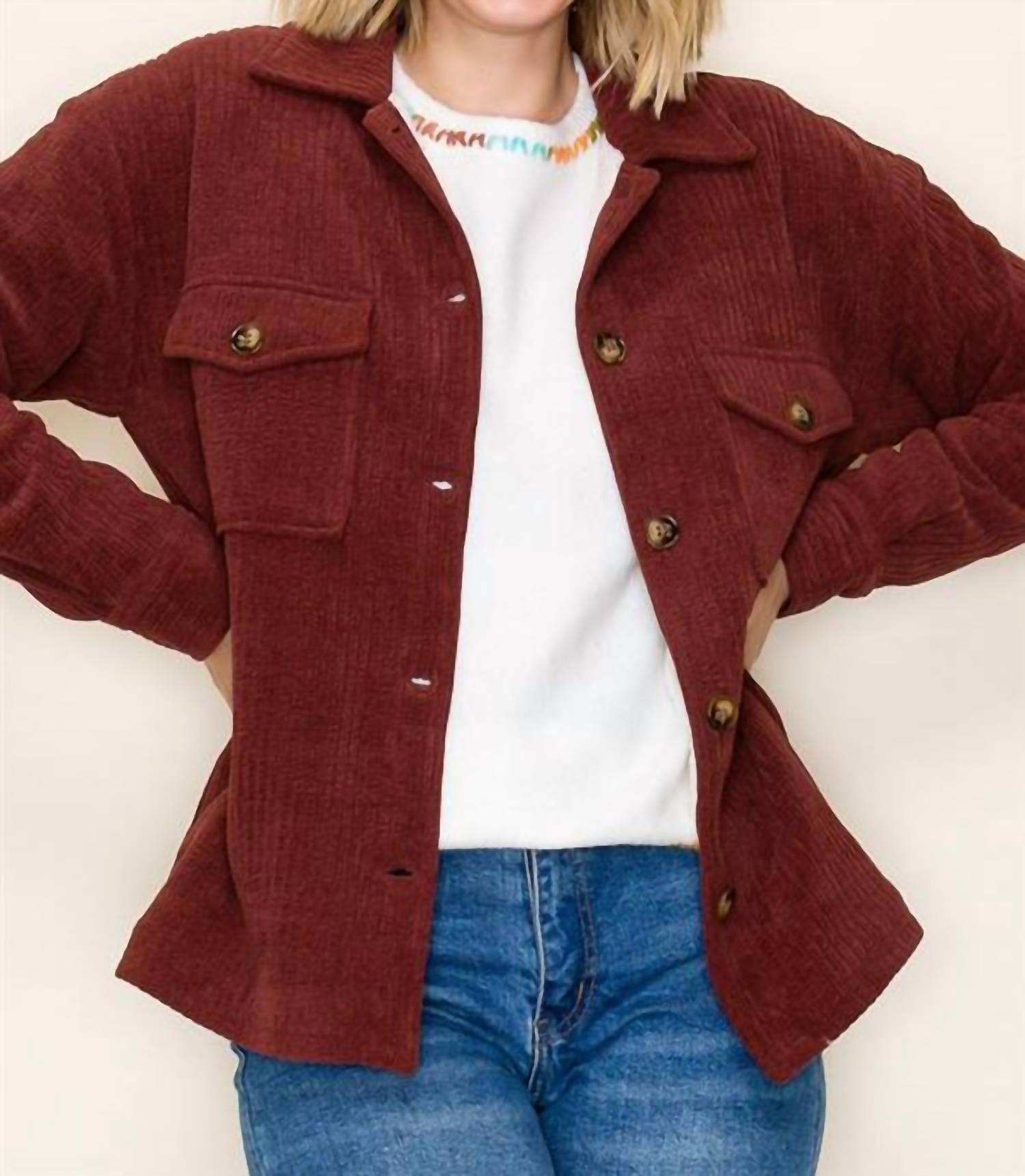 STACCATO Corduroy Fleece Lined Shacket in burgundy - women's jacket - view 4