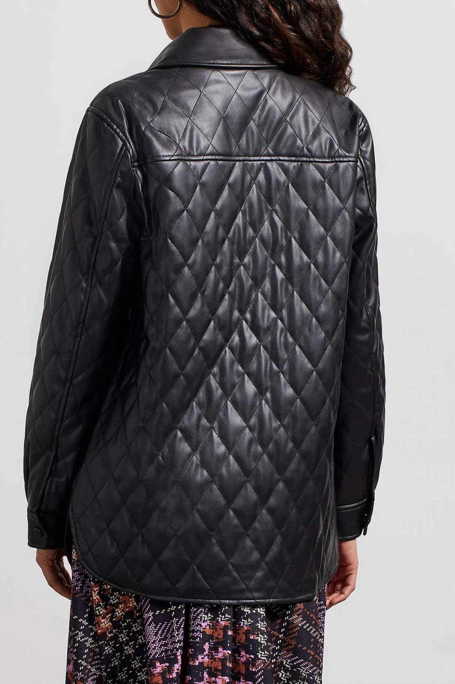 Tribal - Quilted Pleather Shirt Jacket