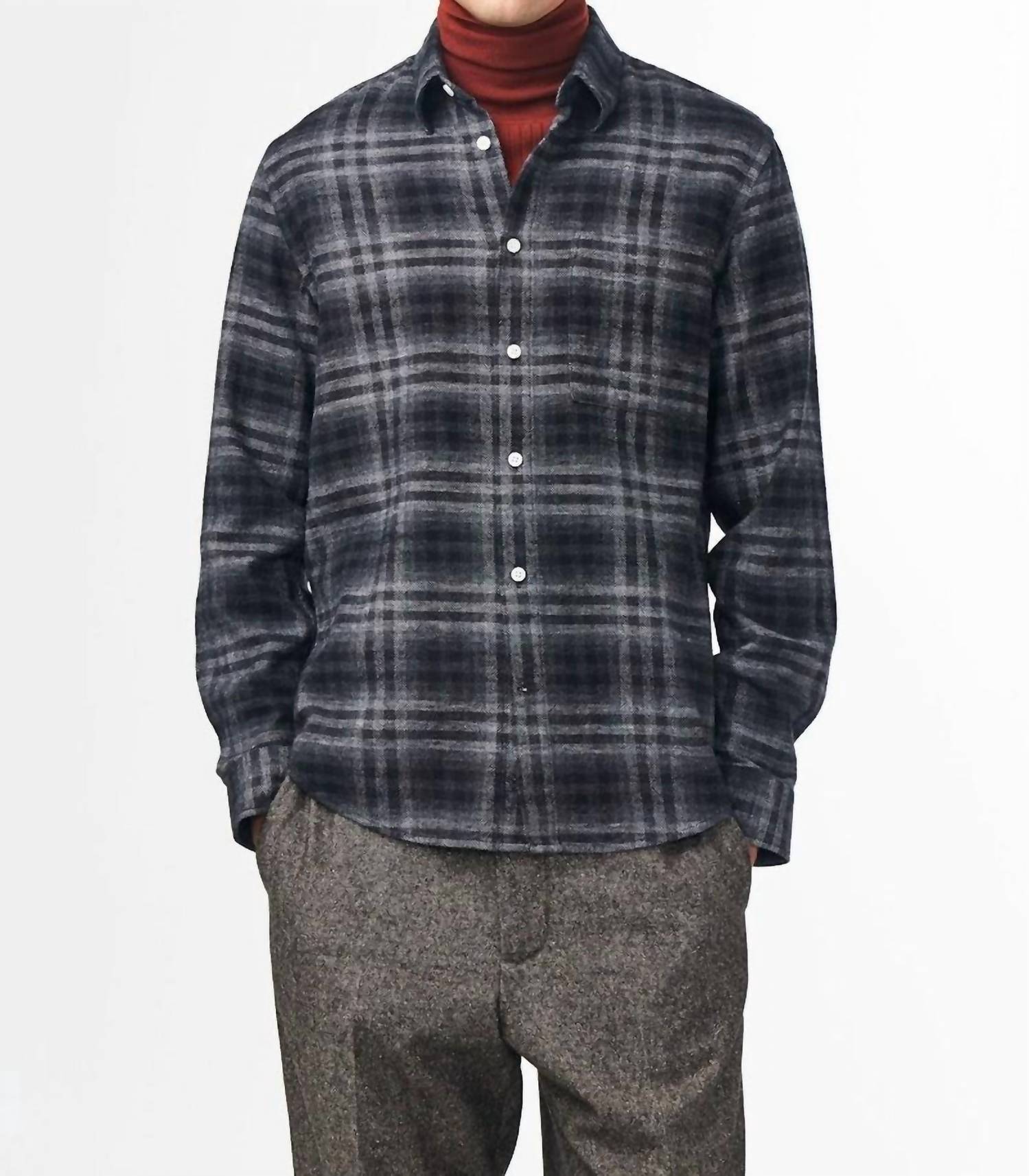 NN07 Arne Long Sleeve Shirt in dark grey check - men's long sleeve top