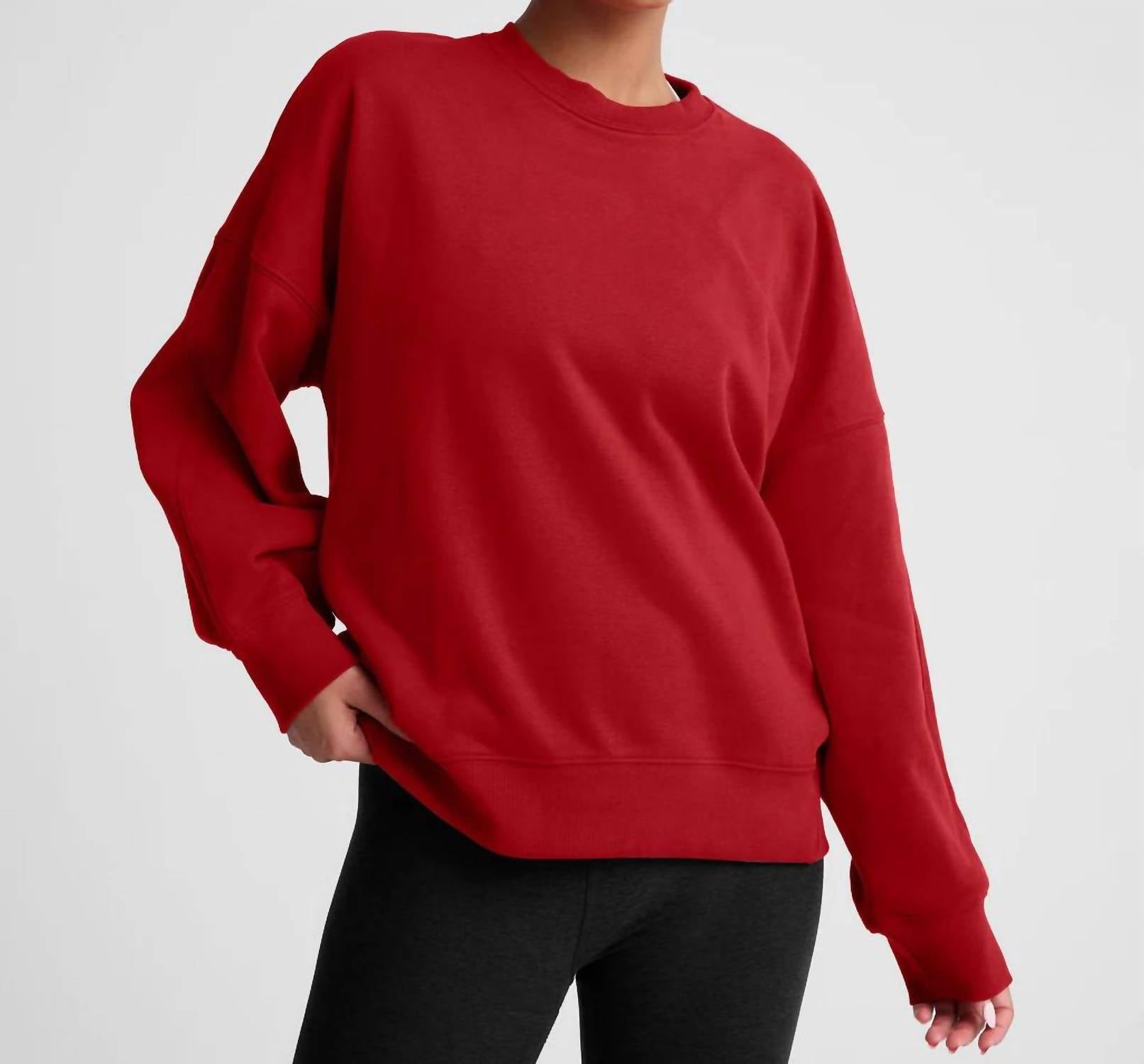 BEYOND YOGA Luxefleece Oversized Sweatshirt in holly red 1 - women's sweater