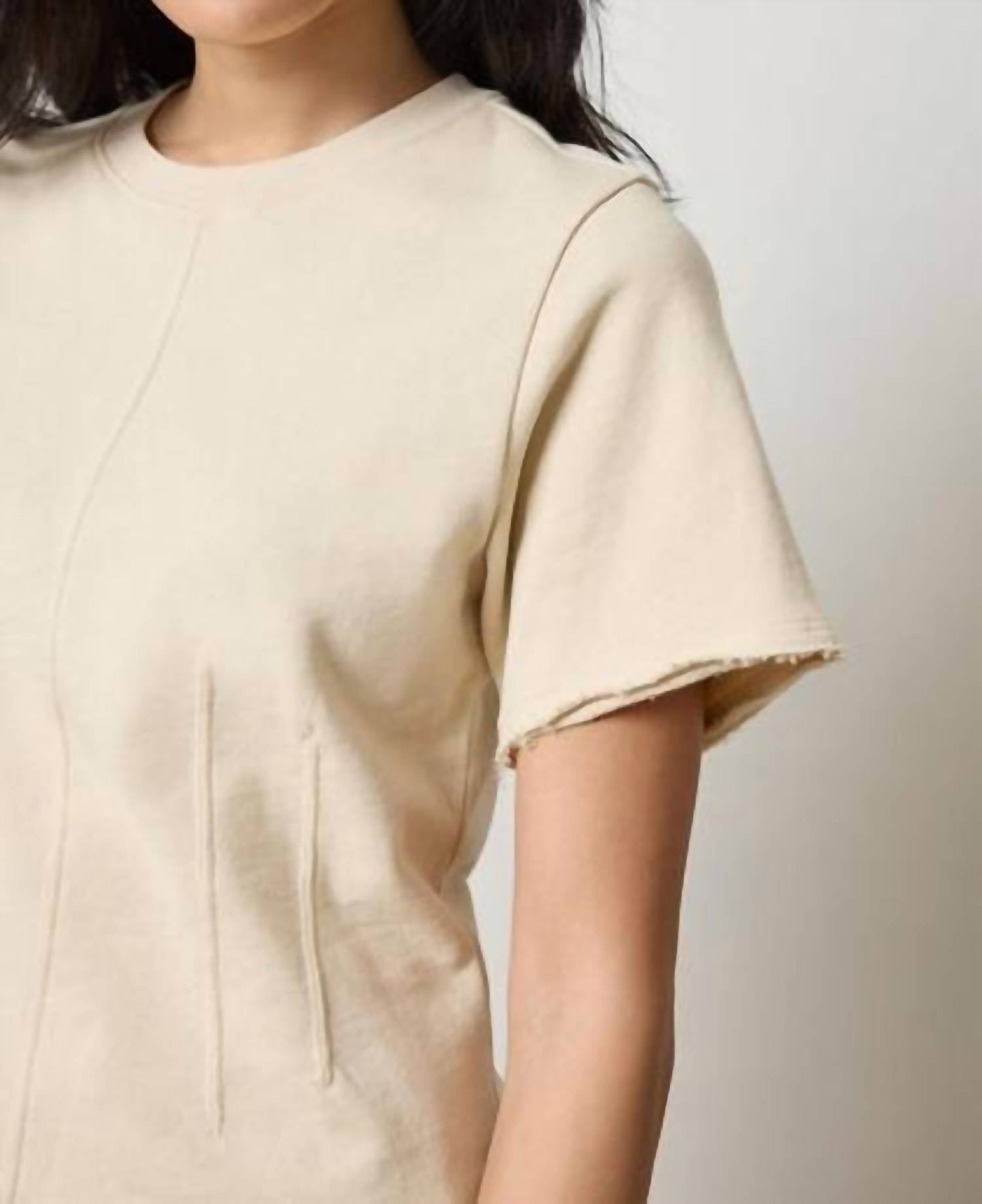 Lilla P Darted Elbow Sleeve Top in muslin - women's t-shirt - alternate view