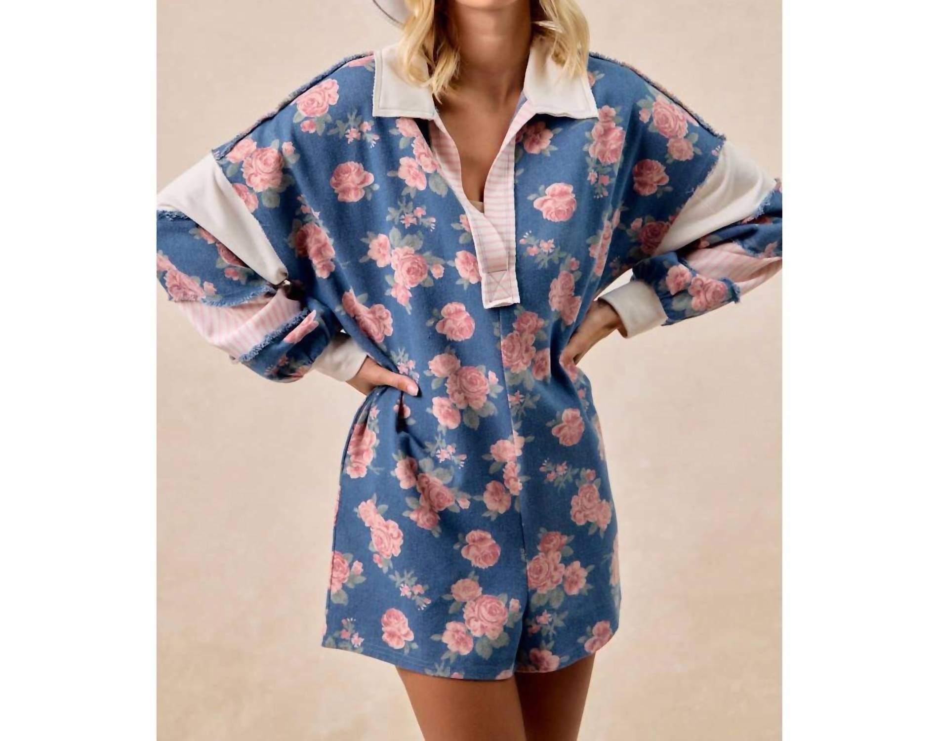 Bibi - Denim Romper With Contrast Collar