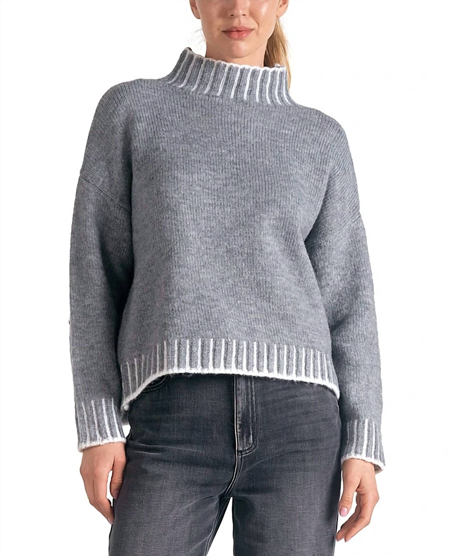Elan - Whipstitched Edge Mock Neck Sweater