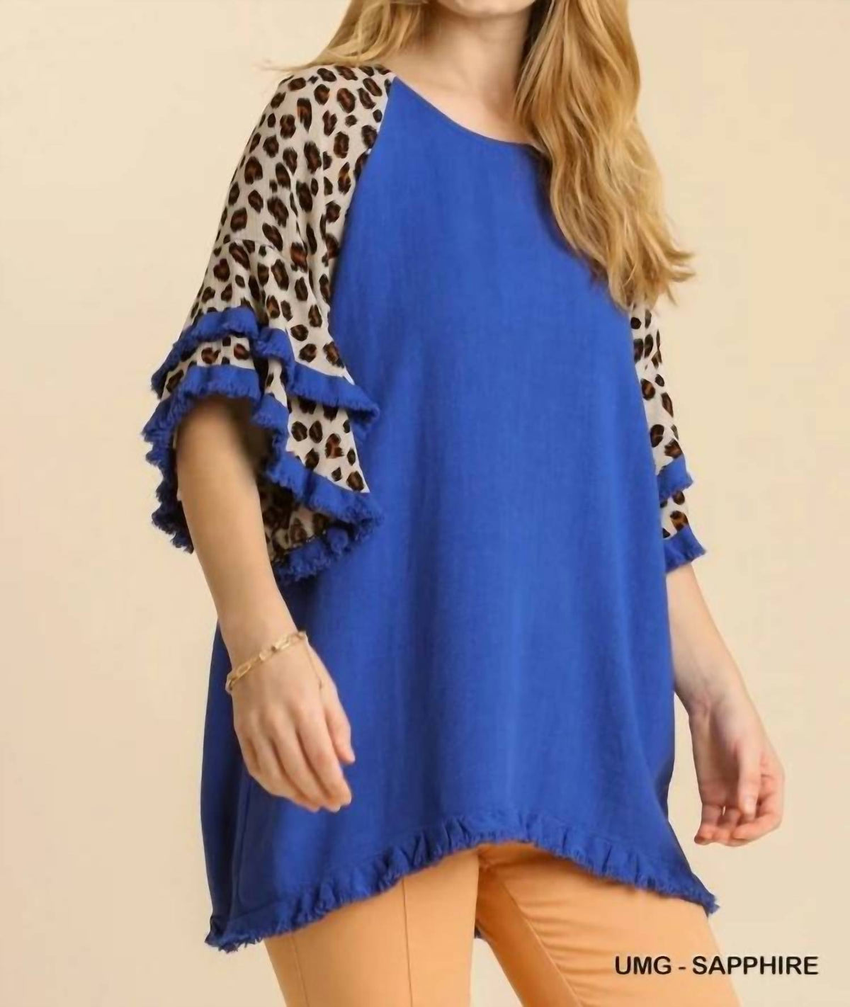 Umgee - Tatum Animal Print Layered Bell Sleeve Top