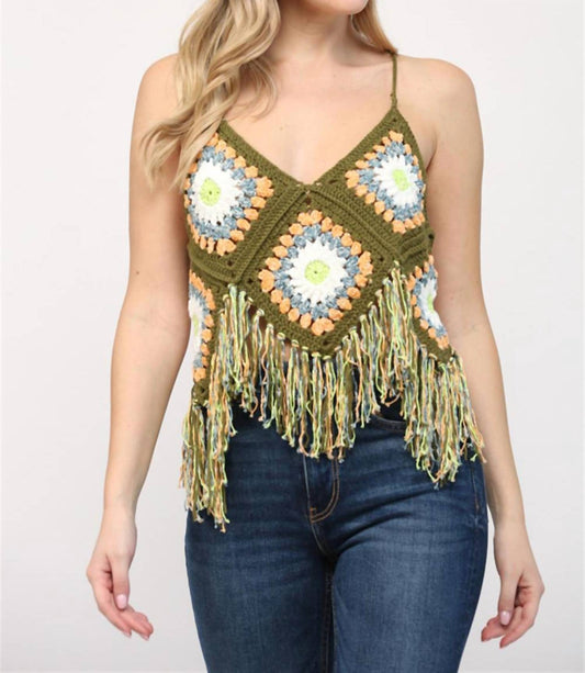 Pointed Fringe Bottom Hem Crochet Tank