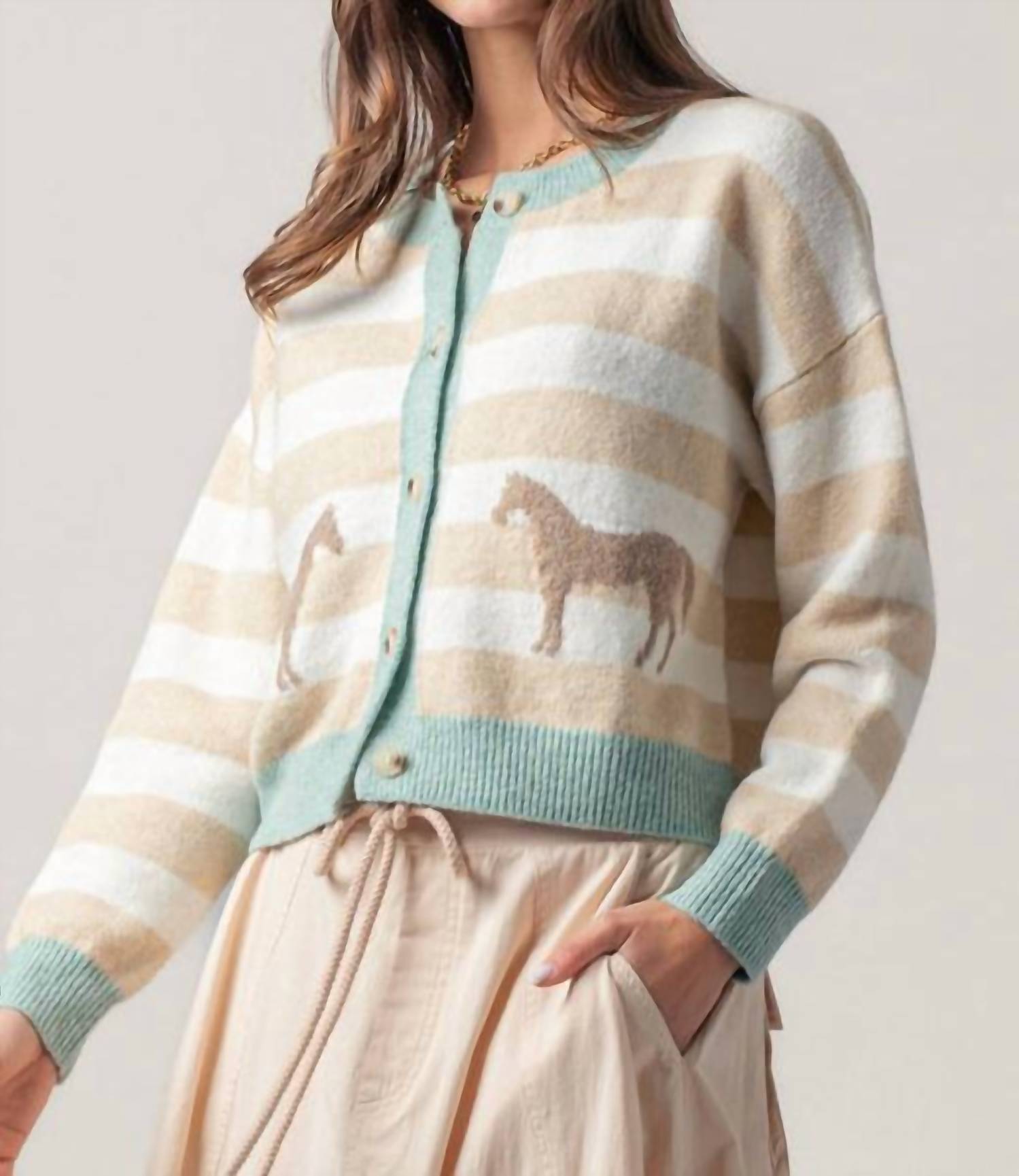 Urban Daizy - Horse Jacquard Striped Cardigan