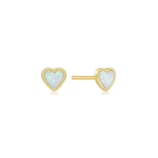 Eklexic - Women's Micro Opal Heart Studs Earrings
