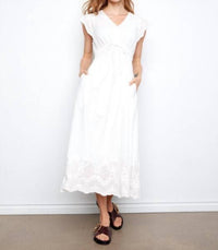 CHARLIE B V Neck Elastic Waist Dress in white - women's dress - alternate view