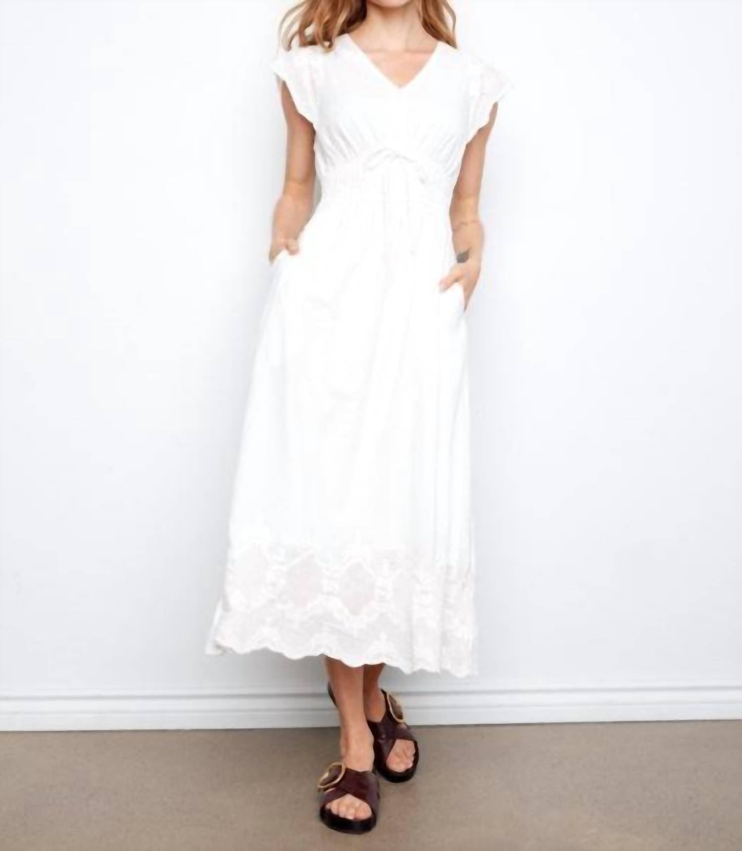CHARLIE B V Neck Elastic Waist Dress in white - women's dress - alternate view