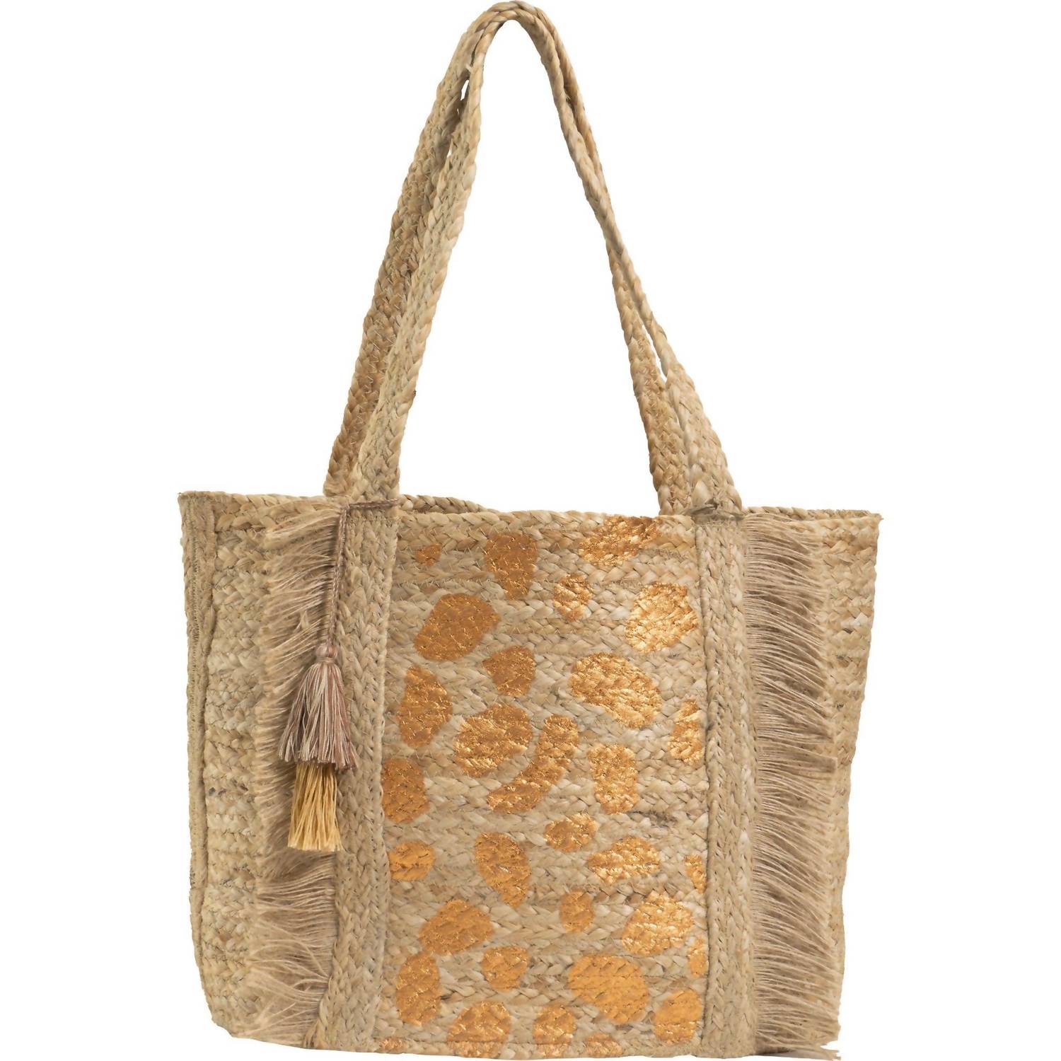 Magid - Women's Metallic Leopard Print Jute Tote Bag