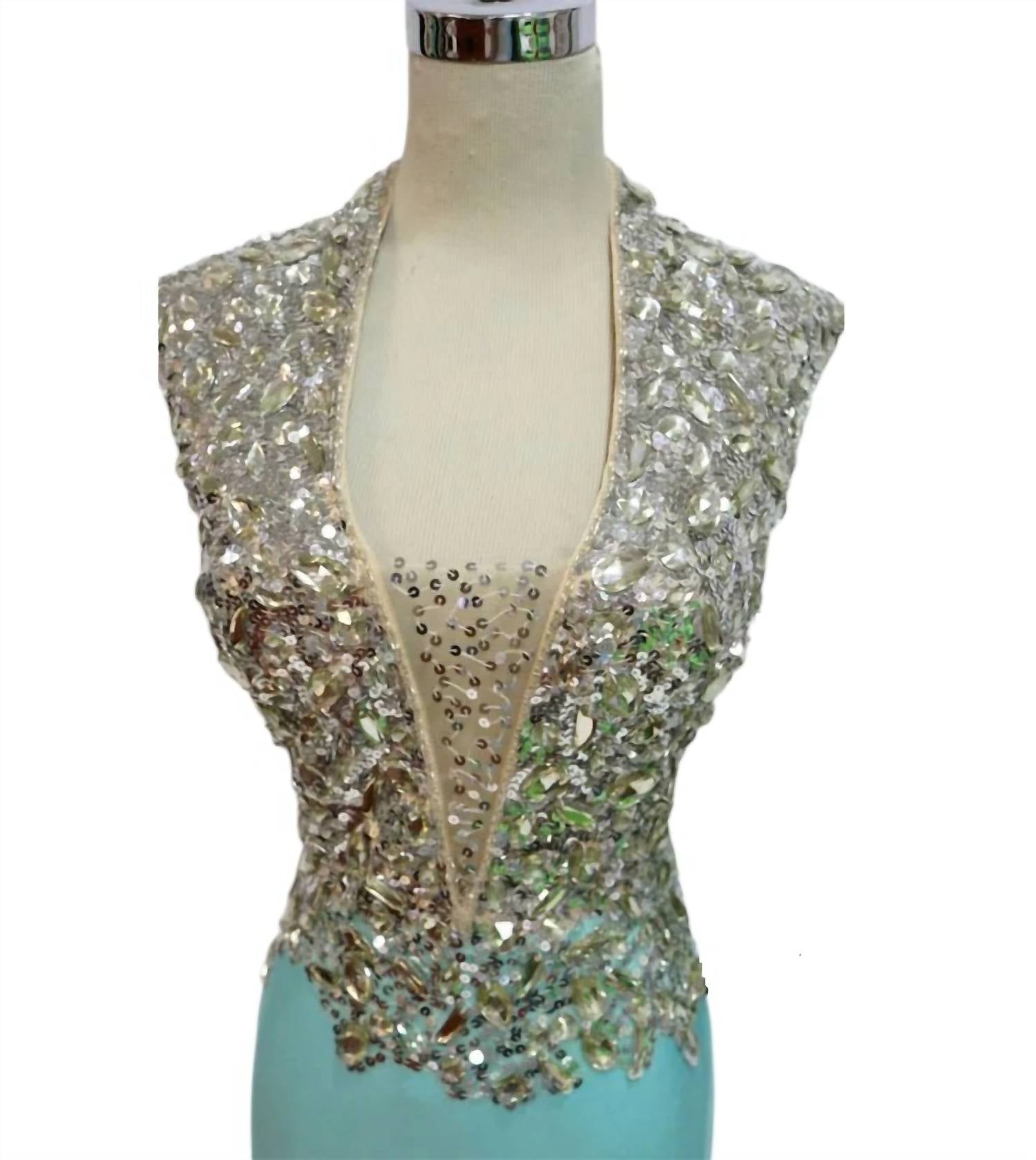 Mac Duggal - Crystal and Sequins Embellished Jersey Prom Dress