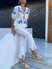 Rosa Clothing - Floral Front Tie Blouse