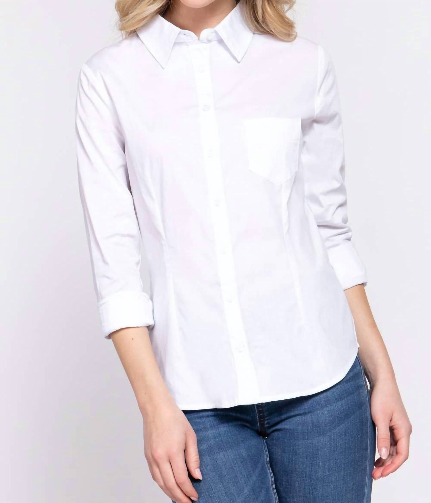 Active Usa - Long Sleeve Button Down Stretch Poplin Shirt