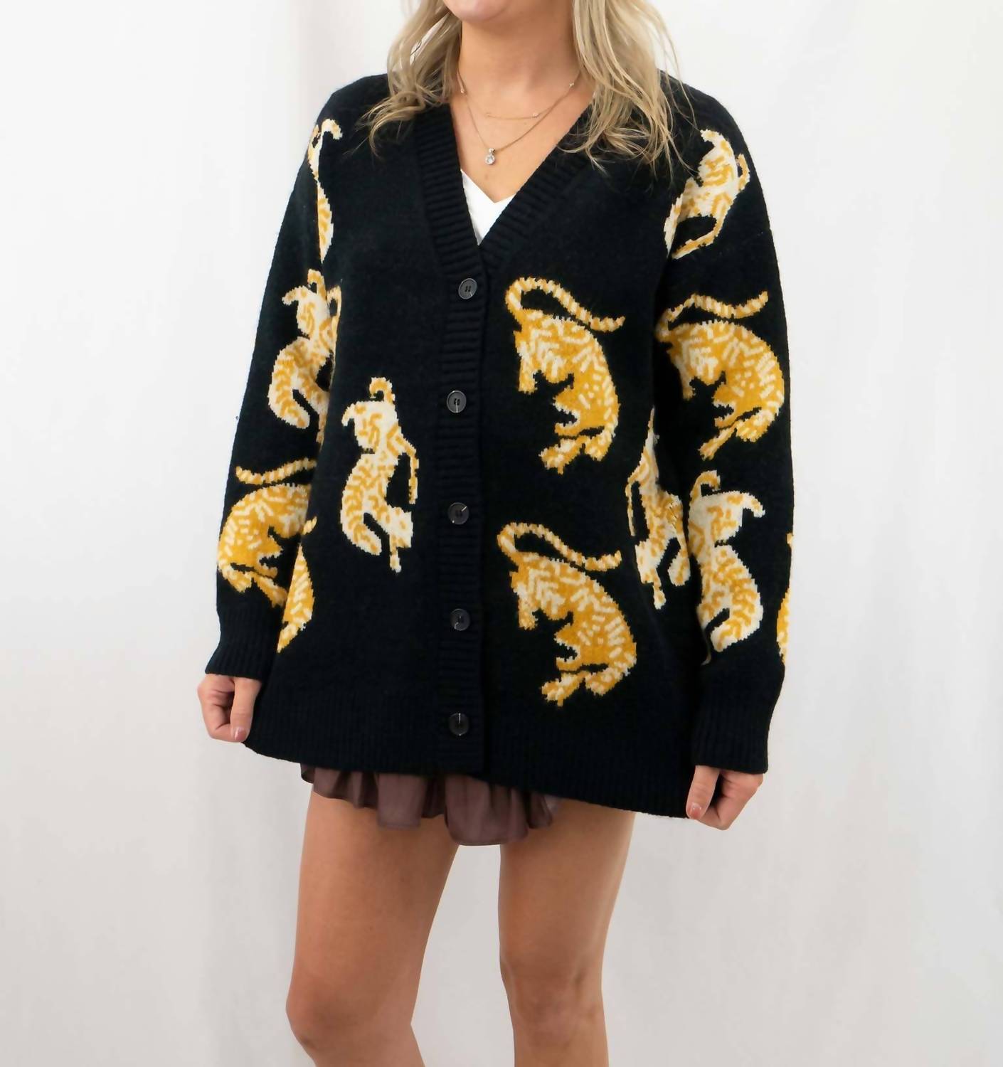 Jodifl - Oversized Running Tiger Print Cardigan