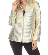 Samuel Dong - Metallic Textured Zip-up A-line Coat Jacket
