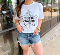 Disco Cowgirl Oversized Crewneck Tee in white - women's t-shirt - detail view