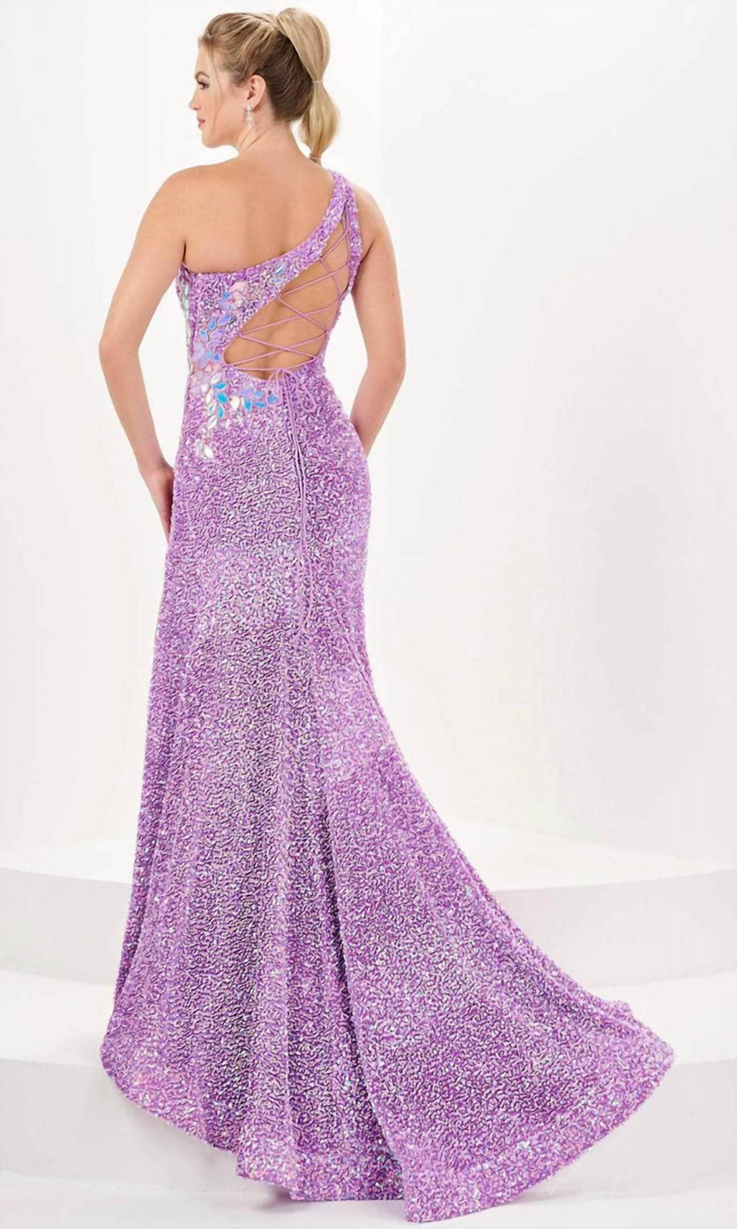 Tiffany Designs - One Shoulder Sequin Evening Gown