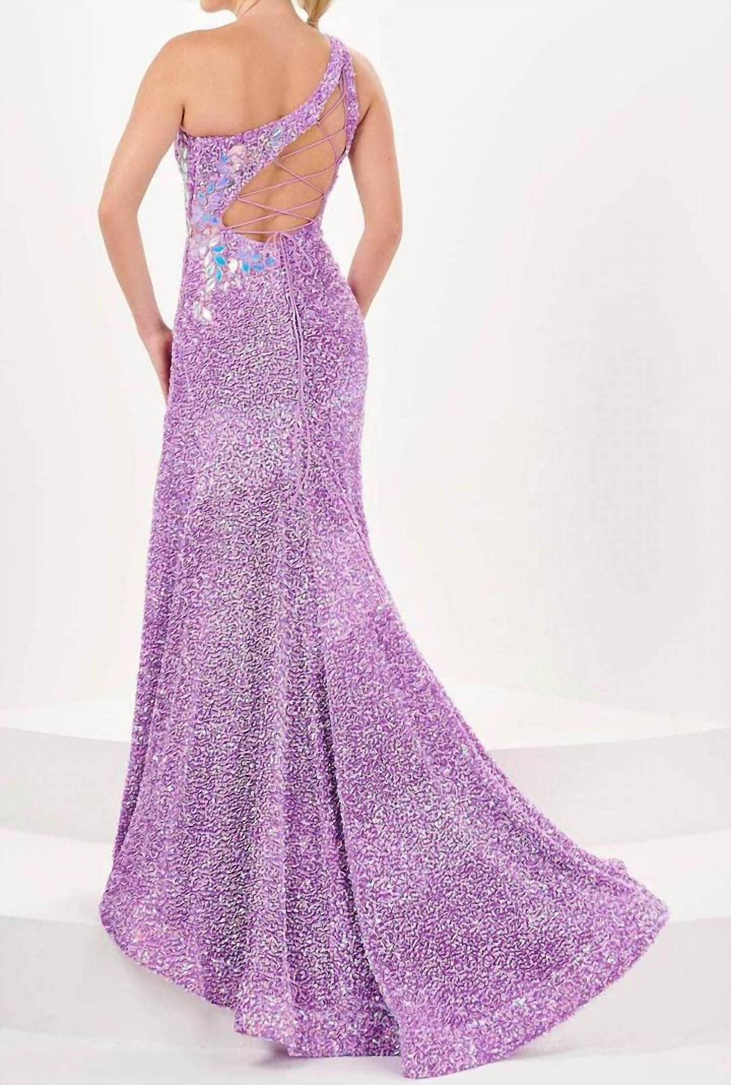 Tiffany Designs - One Shoulder Sequin Evening Gown
