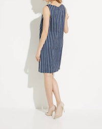 Charlie B - Linen Asymmetrical Stripe Dress with Front Pocket