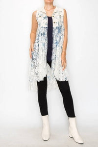 Origami - Faux Suede Vest with Lace Layer