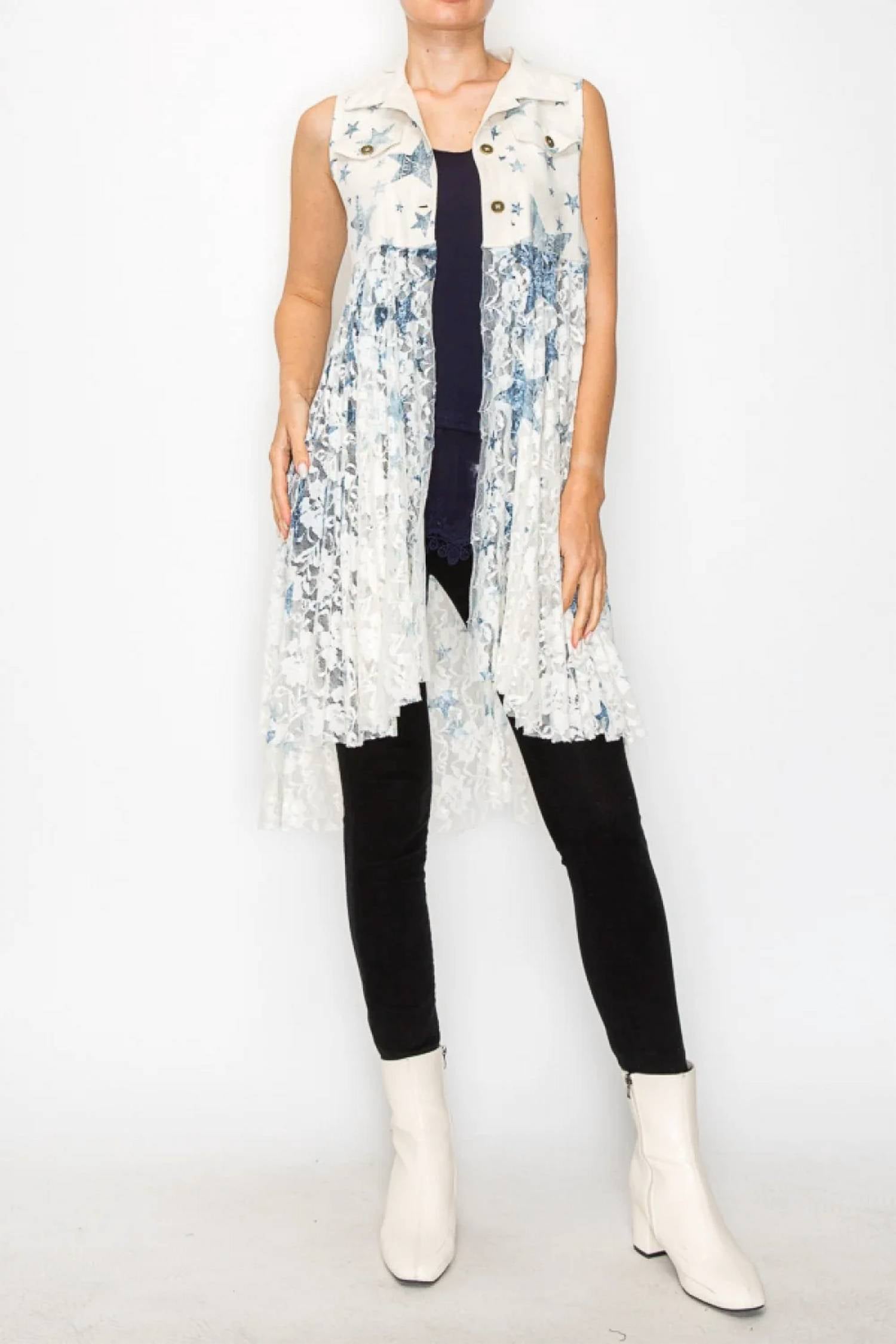Origami - Faux Suede Vest with Lace Layer