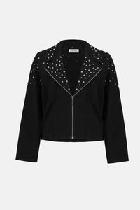 Joseph Ribkoff Stretch Denim Jacket With Stud Detailing in black - women's jacket - view 5