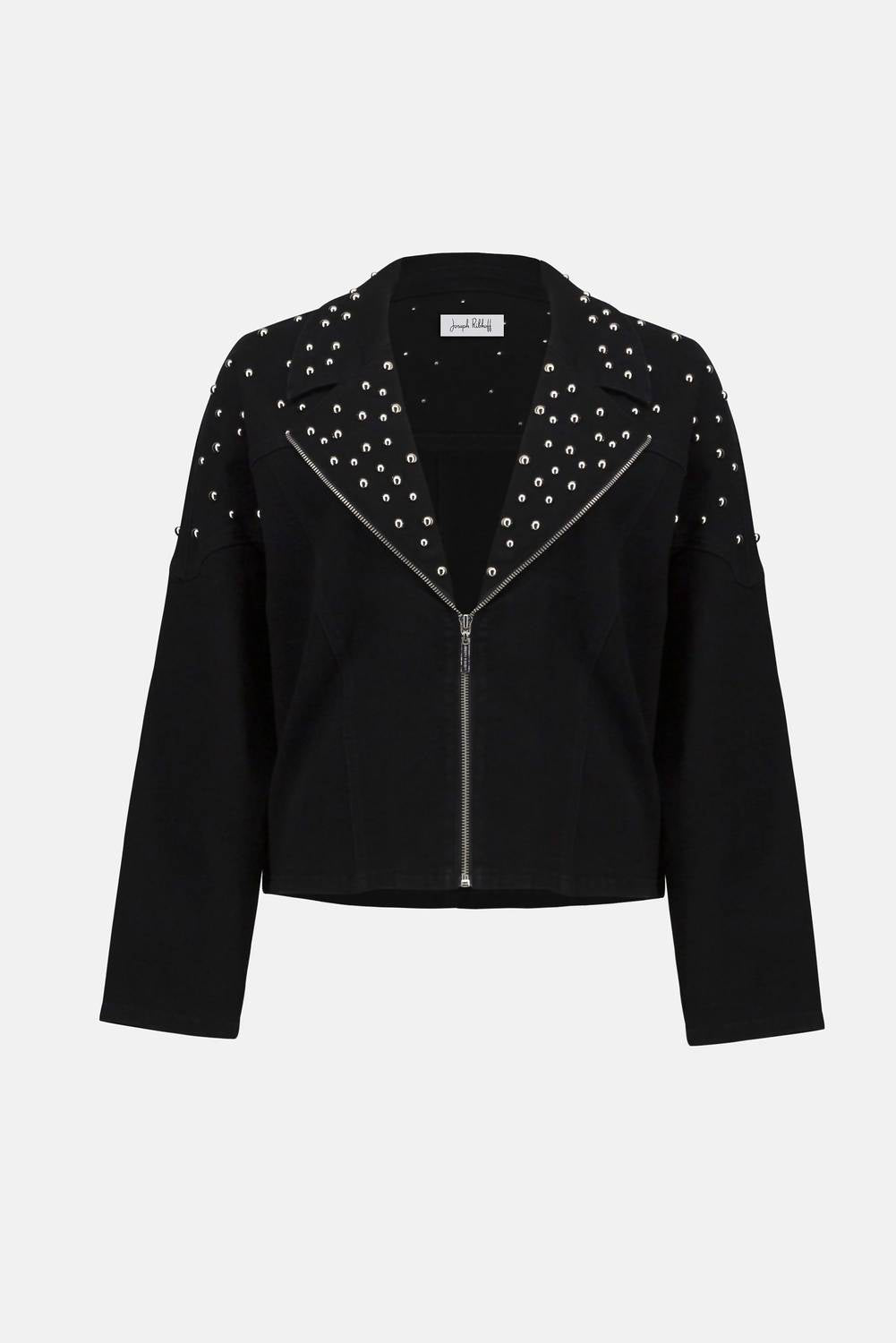 Joseph Ribkoff Stretch Denim Jacket With Stud Detailing in black - women's jacket - view 5