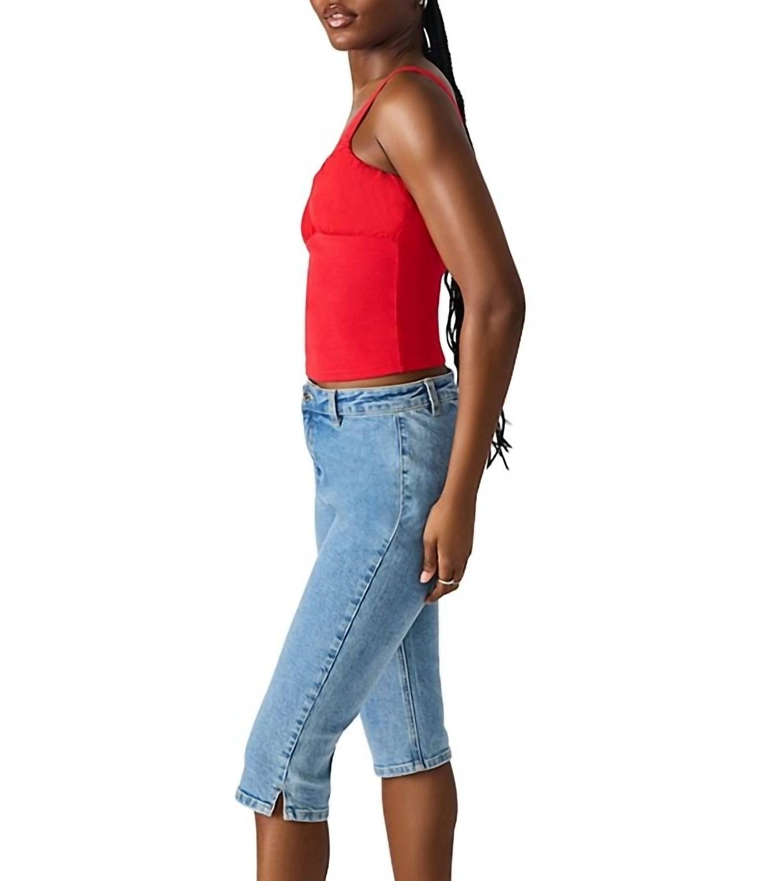 STEVE MADDEN Luana Ruched Detail Top in poppy red - women's tank top - detail view