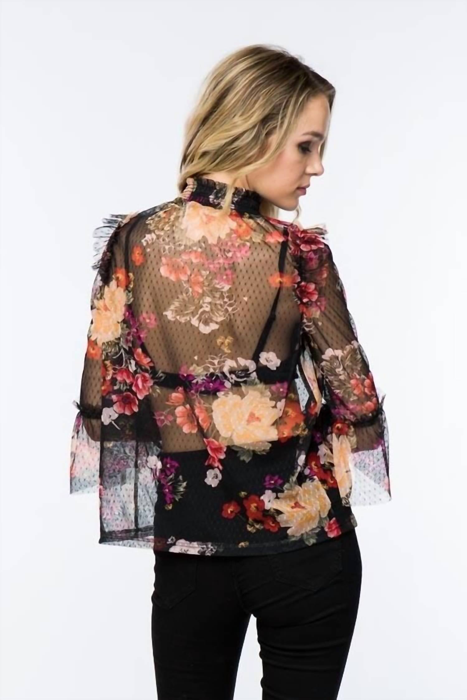 Timing - Sheer Mesh High Collar Blouse