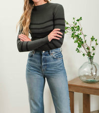 The Workshop Studio - STRIPE MOCK NECK LONG SLEEVE KNIT SWEATER