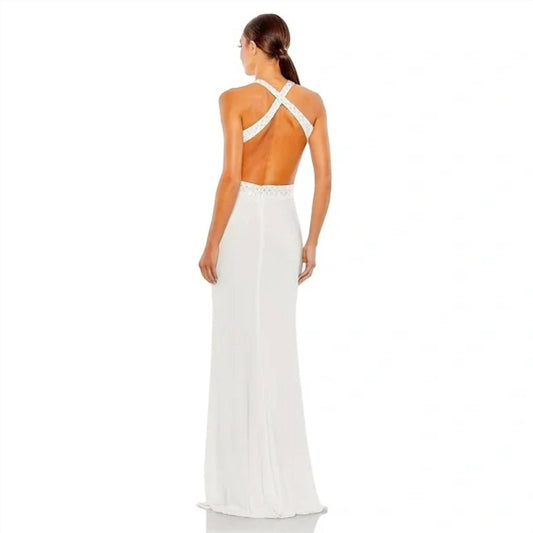 Mac Duggal - Floral Sequin Criss Cross Bodice Formal Gown