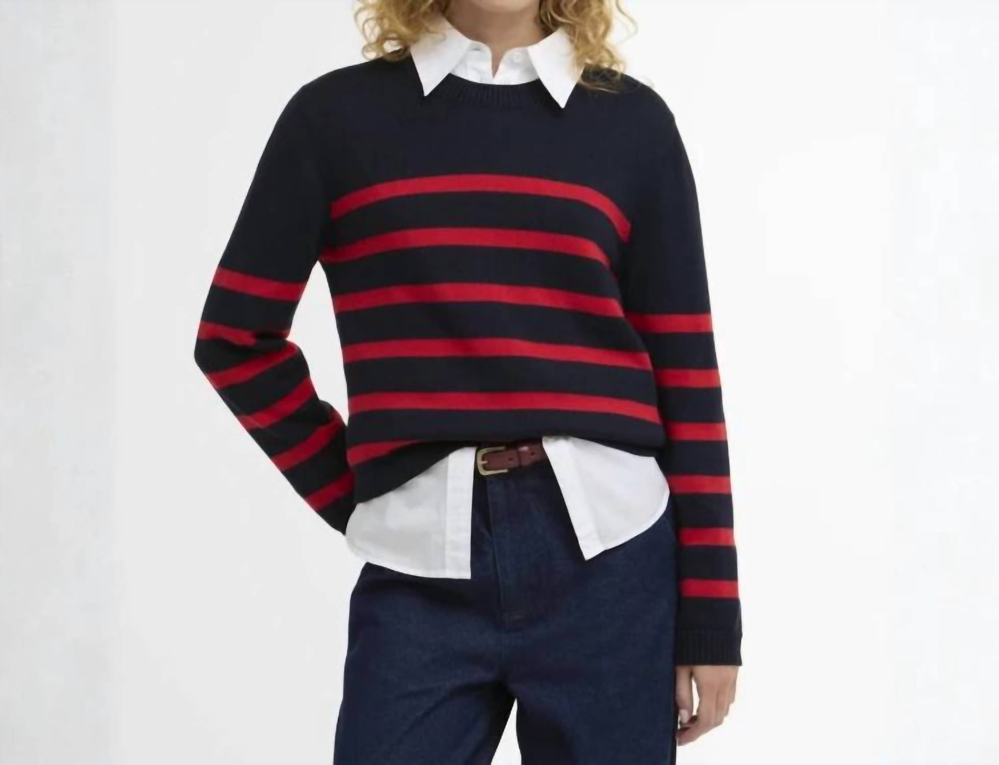 Barbour Fern Striped Crew Neck Jumper in navy poppy red 1 - women's sweater
