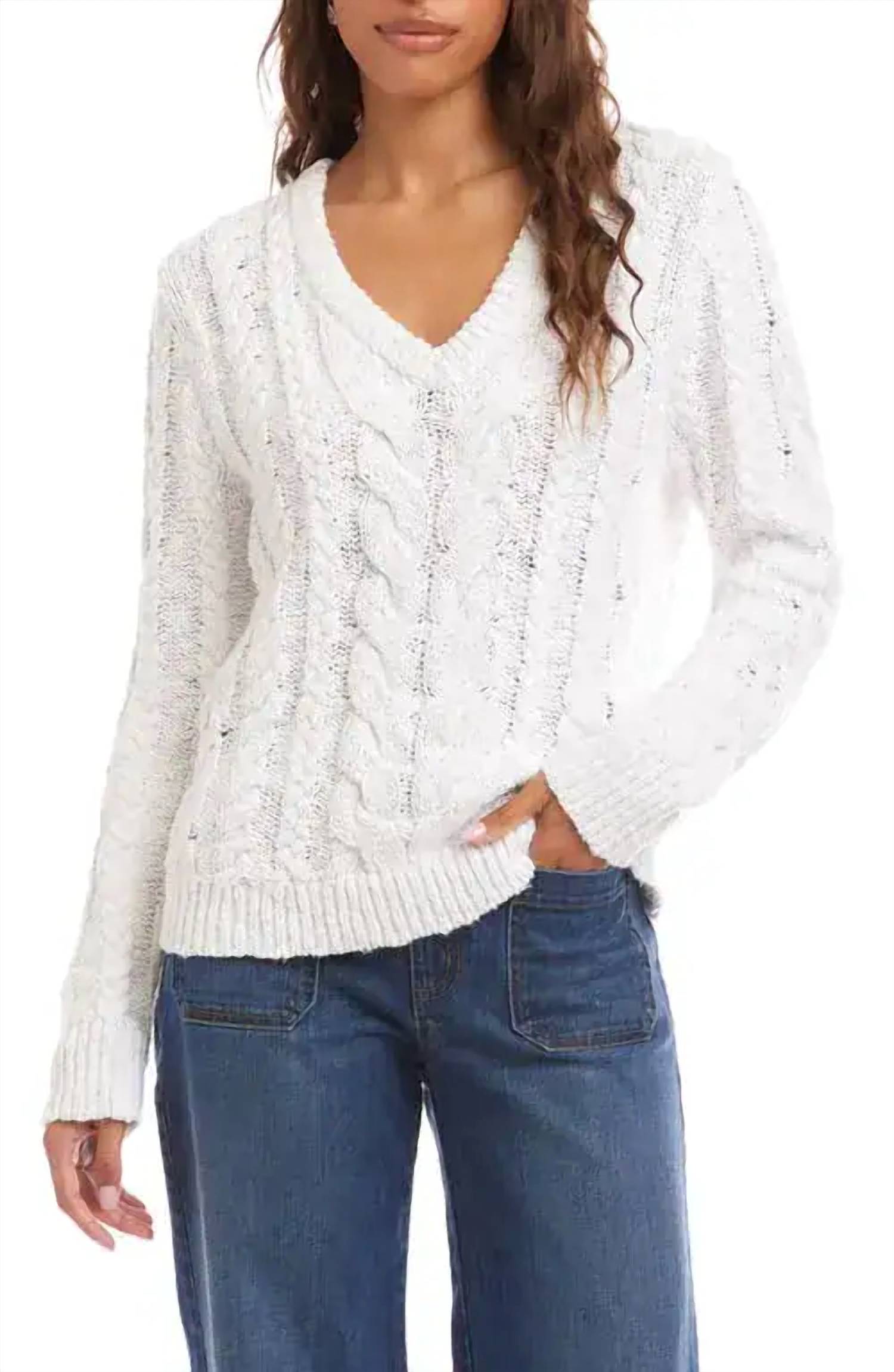 Karen Kane - V Neck Cable Sweater