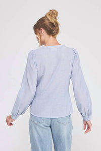 Allie Rose - Striped Side Wrap Tie Button Up Blouse