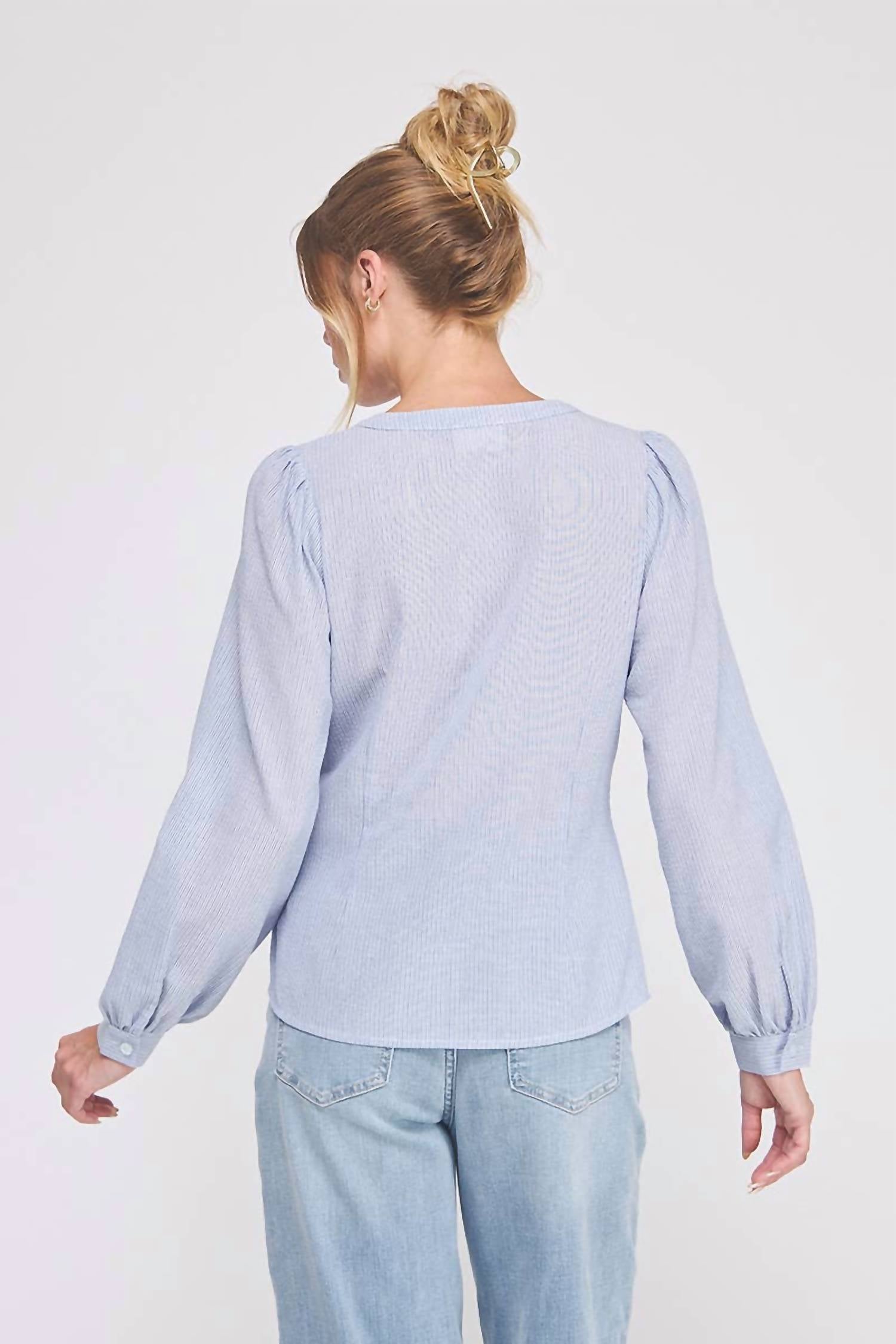 Allie Rose - Striped Side Wrap Tie Button Up Blouse