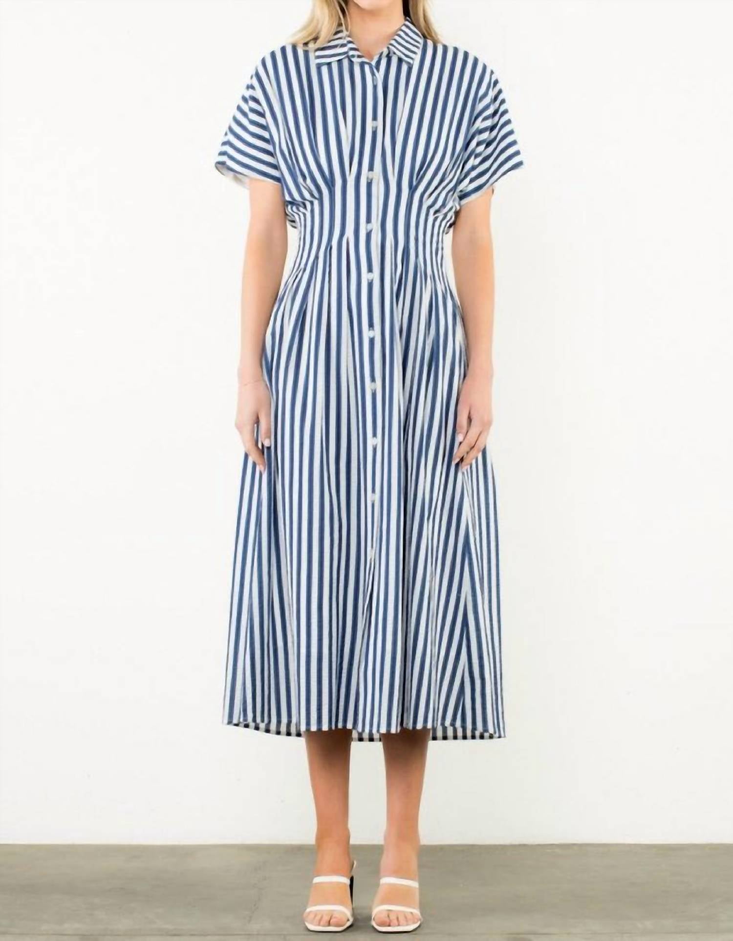 Thml - Button Up Short Sleeve Striped Maxi Dress