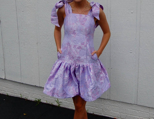 Before You - Kelly Dropped Waist Mini Dress With Floral Pattern & Metallic Sheen