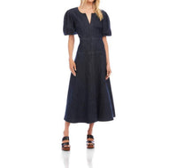 Karen Kane Puff Sleeve Midi Dress in denim - women's dress