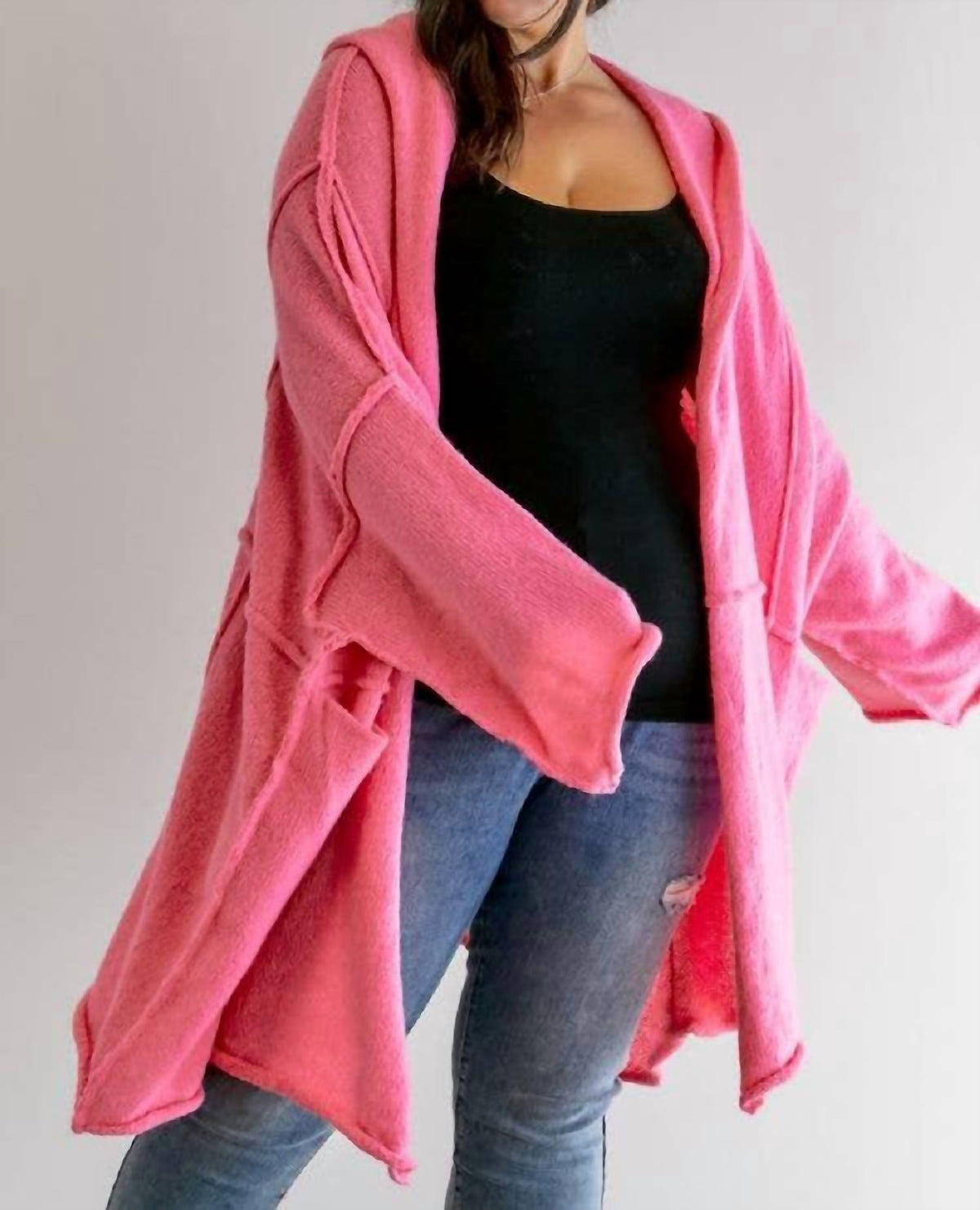 Davi & Dani - Pocket Detailed Longline Cardigan - Plus