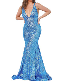 Jovani - SEQUIN EMBELLISHED V-NECK DRESS