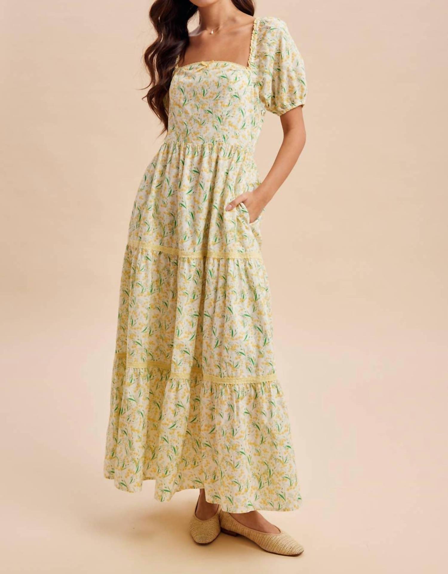 In-Loom - Women's Floral Square Neck Maxi Dress