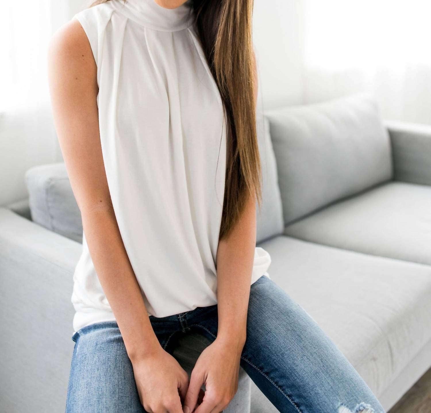 ZENANA Pleats A Plenty Sleeveless Top in winter white - women's tank top