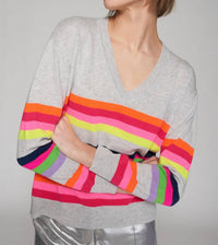 Vilagallo - V-neck Pullover Striped Sweater