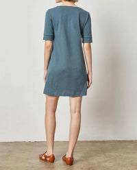 Lilla P - Elbow Sleeve Split Neck Dress