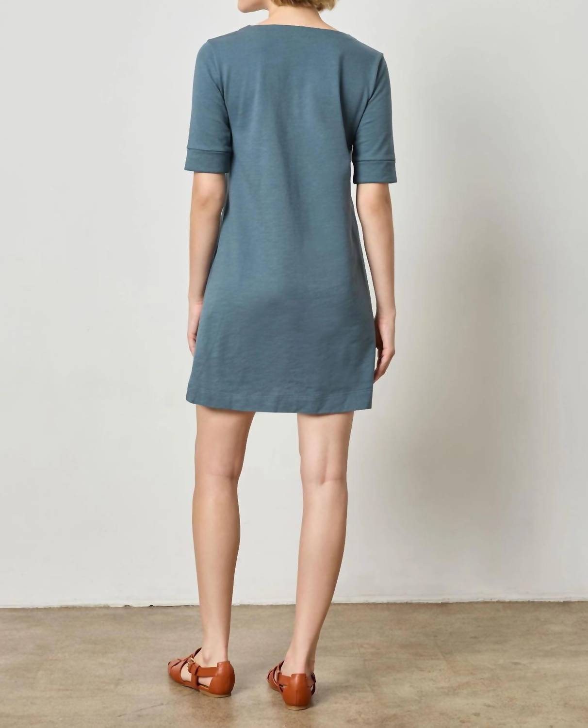 Lilla P - Elbow Sleeve Split Neck Dress