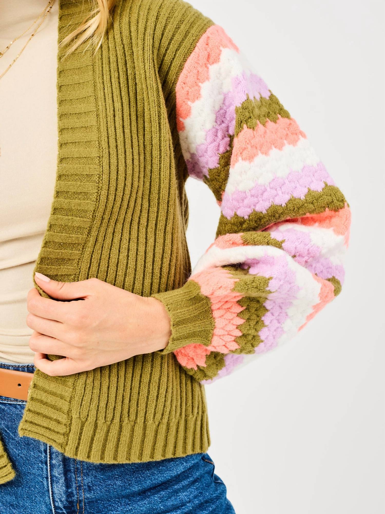 Mary Square Pippa Cardigan Green Sweater - women's cardigan - detail view